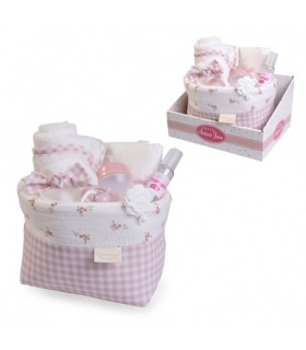 Canastilla Tela C/Flores Y Vichy 92325
